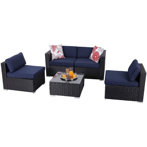 5pc Patio Rattan Sofa Sectional Set Navy Captiva Designs Target