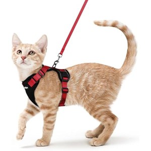 rabbitgoo Cat Harness and Leash for Walking, , Easy Control Breathable Reflective Strips Jacket, Black & Red, XS - 1 of 1