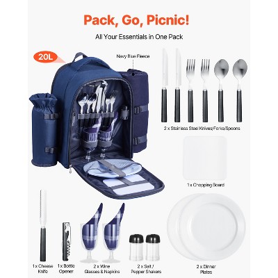 VEVOR Picnic Backpack, Beach Picnic Backpack Bag for 2 Person with Insulated Cooler Compartment, Detachable Bottle/Wine Holder, Navy Blue — фото 7
