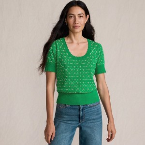 Lands' End Women's Fine Gauge Cotton Jacquard Scoop Neck Sweater - 1 of 4