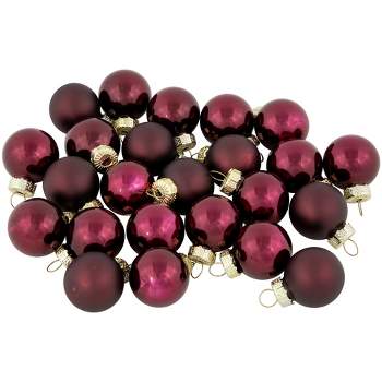 Northlight 24ct Burgundy Red Dual Finish Glass Christmas Ball Ornaments 1" (25mm)