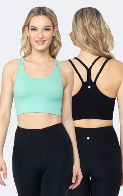 Yogalicious 2 Pack Longline Seamless Sports Bra With Strappy Back And  Ribbed Details - Dusty Jade Green/black - Small : Target