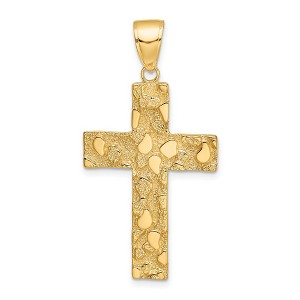 Black Bow Jewelry 14k Yellow Gold Nugget Style Cross Pendant, 21 x 41mm - 1 of 4