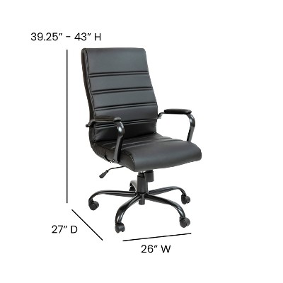 Black Leather High Back Executive Swivel Office Chair with Fixed Arms