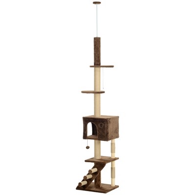 Adjustable Brown and Beige Plush Cat Tree Tower with Condo