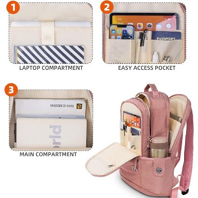 Acoinel 15.6 Inch Anti-Scratch Travel Daypack with Multi-Compartment, Comfortable Shoulder Straps,Pink — фото 4