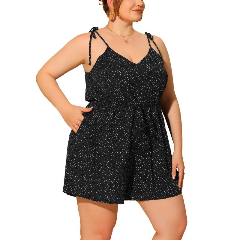 Agnes Orinda Women's Plus Size Polka Dots Drawstring Spaghetti Strap Sleeveless Dressy Shortalls, 2 of 6