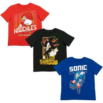 SEGA Sonic The Hedgehog Knuckles Tails 3 Pack Graphic T-Shirts Red/Blue/Yellow
