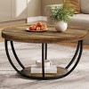 Syemin End Tables Round Coffee Table, Rustic Brown Wooden 2-Tier Circle Coffee Table with Storage Shelves for Living Room, Brown, 31.69"*31.69"*17.32" - 2 of 4