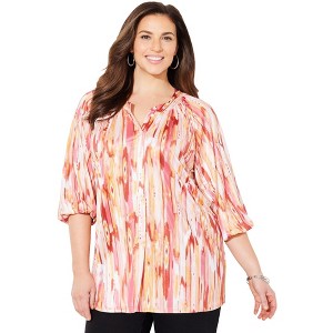 Catherines Women's Plus Size Soft Bliss Buttonfront Knit Blouse - 1 of 4