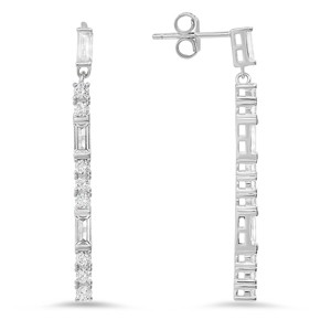 Sterling Silver Dangling Bar CZ Earrings - 1 of 2