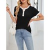 Women's Henley Short Sleeve Top Contrast Trim Ribbed Knit T Shirt - 3 of 4