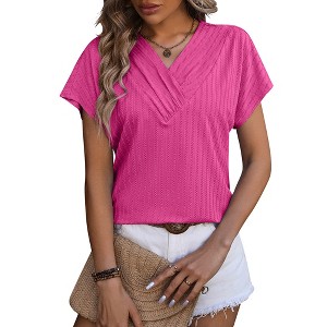 Clearlove Womens Tshirts V-Neck Short Sleeve Top with Chain Jacquard Pattern Summer Casual Blouses - 1 of 4