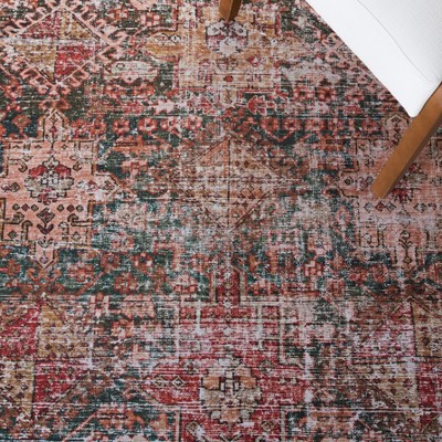 Ivory and Green Square Machine Washable Area Rug