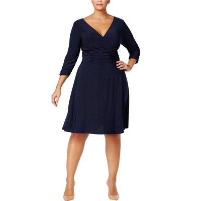 NY Collection Womens Ruched A-line Dress
