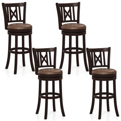 Tangkula Set of 4 Bar Stools 30" Swivel Bar Chairs w/ Footrest Hollowed Backrest