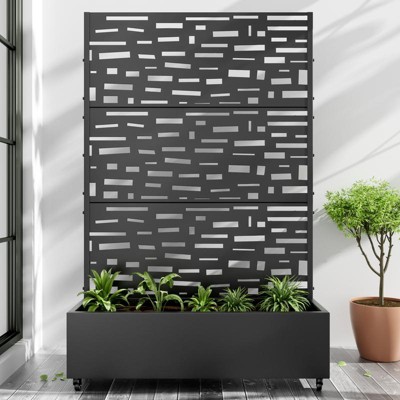 PexFix 72 in. x 47 in. Outdoor Metal Trellis with Planter Box in Street Pattern in Black