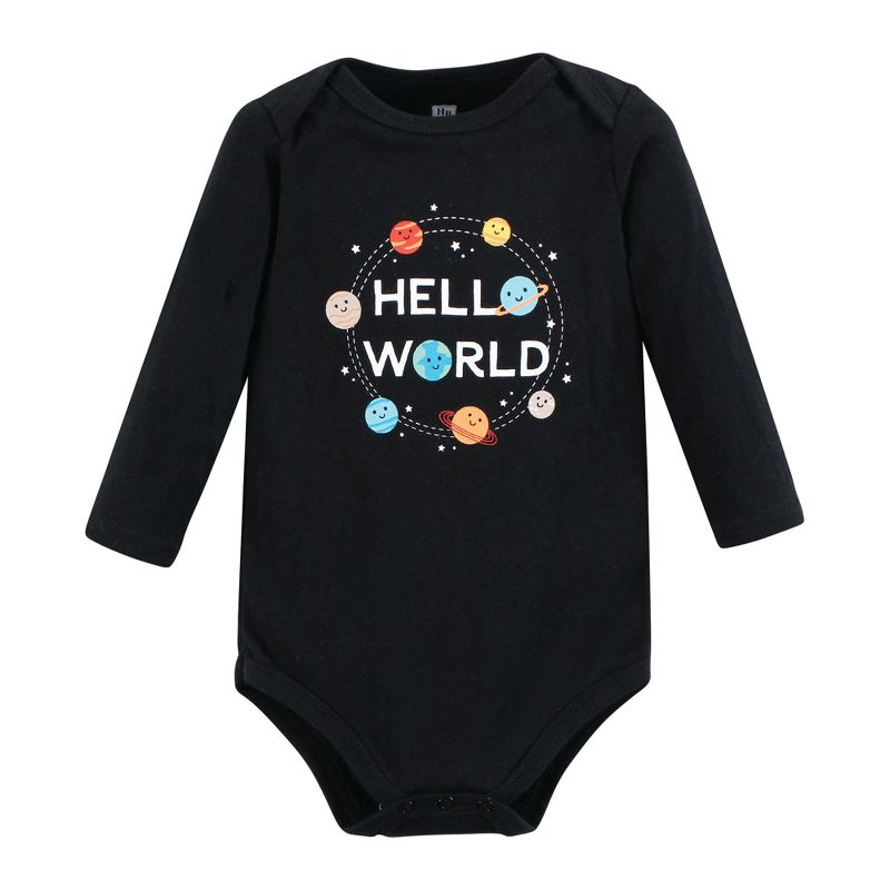 Hudson Baby Unisex Baby Cotton Long-Sleeve Bodysuits, Happy Planets 7-Pack, 3 of 10