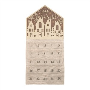 HomeRoots 35" X 17" Beige Fabric And Wood Joy to the World Christmas Lighted Advent Calendar Wall Decor - 1 of 4
