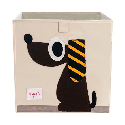 3 Sprouts Large 13 Inch Square Children's Foldable Fabric Storage Cube Organizer Box Soft Toy Bin, Brown Dog