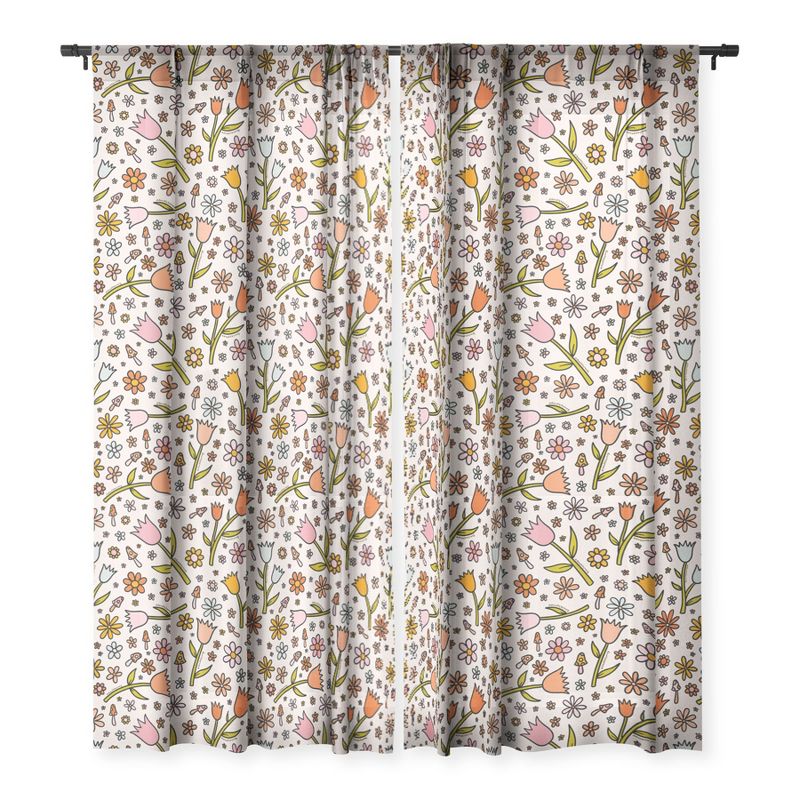 Doodle By Meg Tulip Print Set of 2 Panel Sheer Window Curtain - Deny Designs, 1 of 7