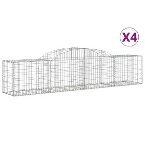 vidaXL Gabion Basket 4 Pcs - Outdoor Garden Arched Sound-Insulating Gabion Wall 118.1"x19.7"x23.6"/31.5" - Galvanized Iron - Silver - 1 of 4