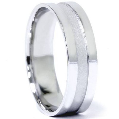 Pompeii3 Mens Brushed 6mm Flat Wedding Band 10K White Gold