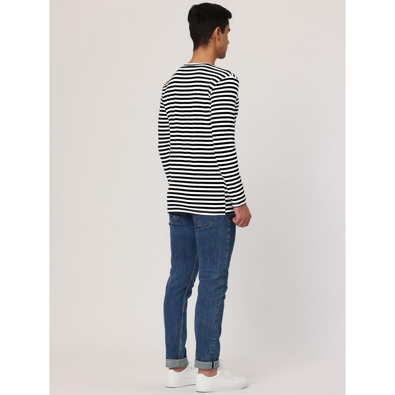 Lars Amadeus Men's Casual Striped Crew Neck Long Sleeve Pullover T-Shirt, 5 of 7