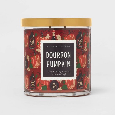 15.1oz 2-Wick Lidded Glass Jar Bourbon Pumpkin Candle Orange - Opalhouse™