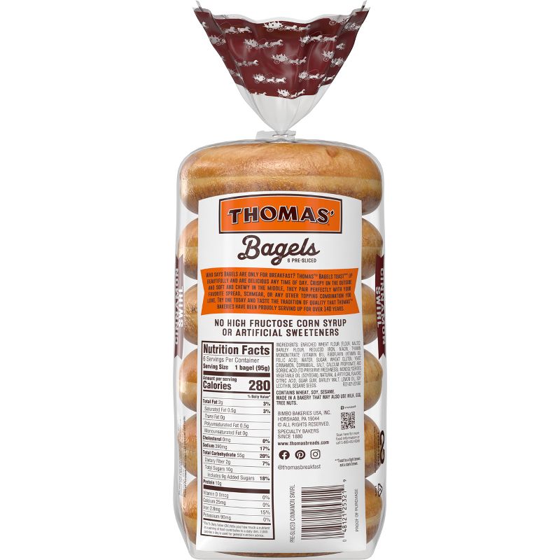 Thomas&#39; Cinnamon Swirl Bagels - 20oz/6ct, 5 of 12