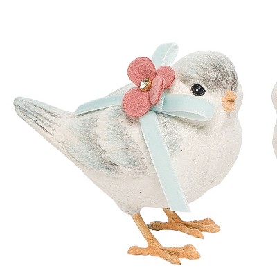 Spring White and Gray Resin Bird Figurines, Set of 2