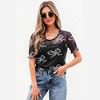 Amaryllis Women’s Sheer Bow Print Short Sleeve Blouse Mesh Overlay Lettuce Edge Hem Lightweight Top for Layering - 3 of 4