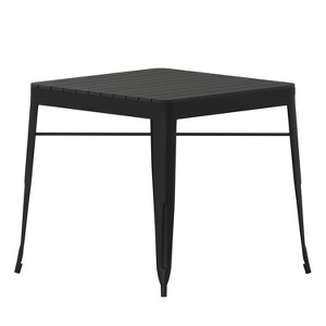 Flash Furniture Helvey 31.5" Square Commercial Grade Indoor/Outdoor Black Steel Patio Dining Table for 4 with Black Poly Resin Slatted Top - 1 of 4