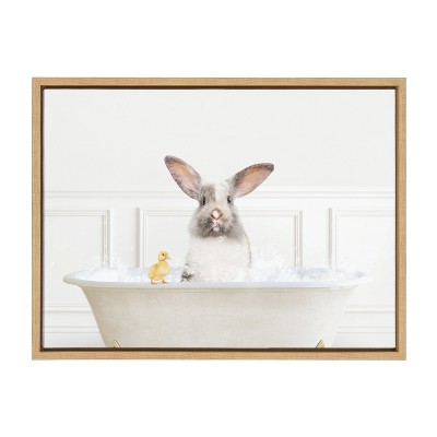 Sylvie Bunny in Bubble Bath Framed Canvas Art