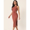 Seta T Women's Sleeveless Midi Round Neck Waist Cut Out Split Slit Ribbed Bodycon Dress - 2 of 4
