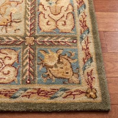 Ivory and Light Blue Handmade Wool Tufted Rug, 5' x 8'