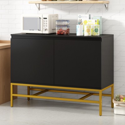 39.4" Minimalist Sideboard Cabinet with Two Doors and Gold Metal Legs-ModernLuxe