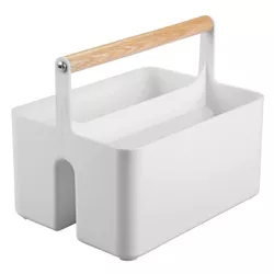 mDesign Divided Cosmetic Organizer Caddy Tote with Handle, Stone Gray/Natural