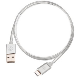 SilverStone Technology  Reversible USB-A to USB TYPE-C cable1 meter Nylon Braided and aluminum shell Silver - 1 of 4