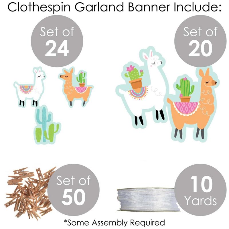 Big Dot of Happiness Whole Llama Fun - Llama Fiesta Baby Shower or Birthday Party DIY Decorations - Clothespin Garland Banner - 44 Pieces, 5 of 8
