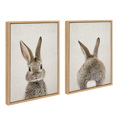 Kate & Laurel All Things Decor (Set of 2) 18" x 24" Sylvie Bunny Portrait and Tail by Amy Peterson Framed Wall Canvas Set Natural