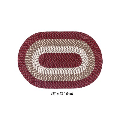Burgundy Stripe 4' x 6' Oval Braided Reversible Synthetic Rug