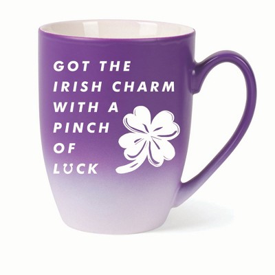 Elanze Designs Irish Charm With Pinch Of Luck Two Toned Ombre Matte 10 ounce New Bone China Coffee Tea Cup Mug, Purple and White
