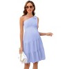 Coolmee Women's Summer Maternity Mini Dress One Shoulder Sleeveless Knot Short Dress Tiered Flowy Sundress - 2 of 4