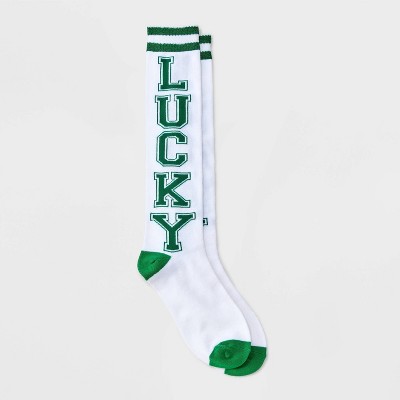 Women's 'Lucky' St. Patrick's Day Knee High Socks - White/Green 4-10