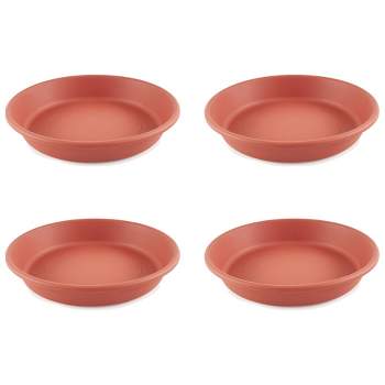 HC Companies Classic Plastic 17.63 Inch Round Plant Flower Pot Planter Deep Saucer Drip Tray for 20 Inch Flower Pots, Terracotta (4 Pack)