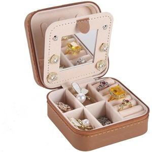 Travel jewelry box Travel Jewelry Organizer Small box Gift for Girls Women with Mirror - 1 of 4