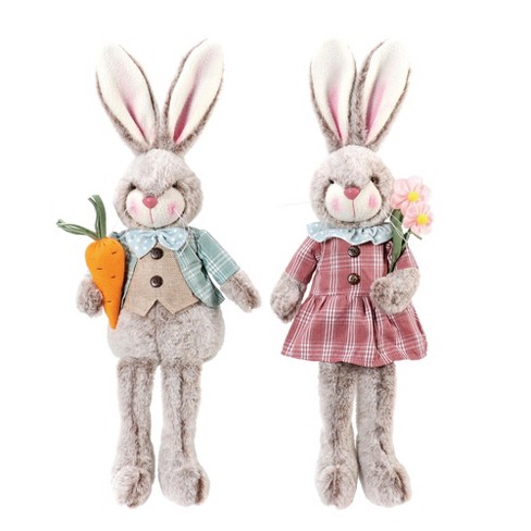 Transpac Plush Plaid Dangling Feet Rabbit Set of 2 Easter Home Decorations - image 1 of 1