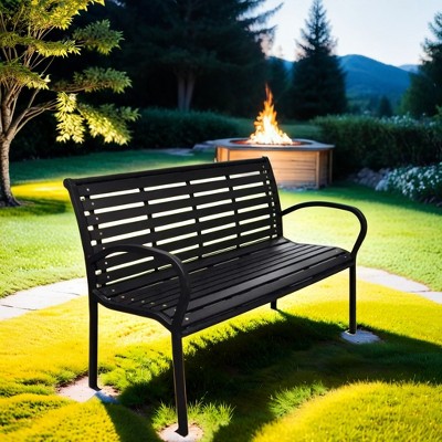 TiramisuBest 45.7in. Patio Bench Black Steel and WPC,Black