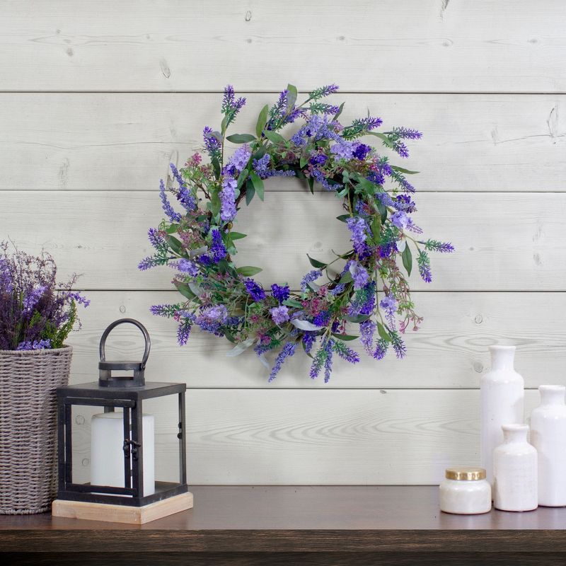 Northlight Lavender Artificial Spring Floral Wreath, Purple and Green - 18-Inch, 2 of 5